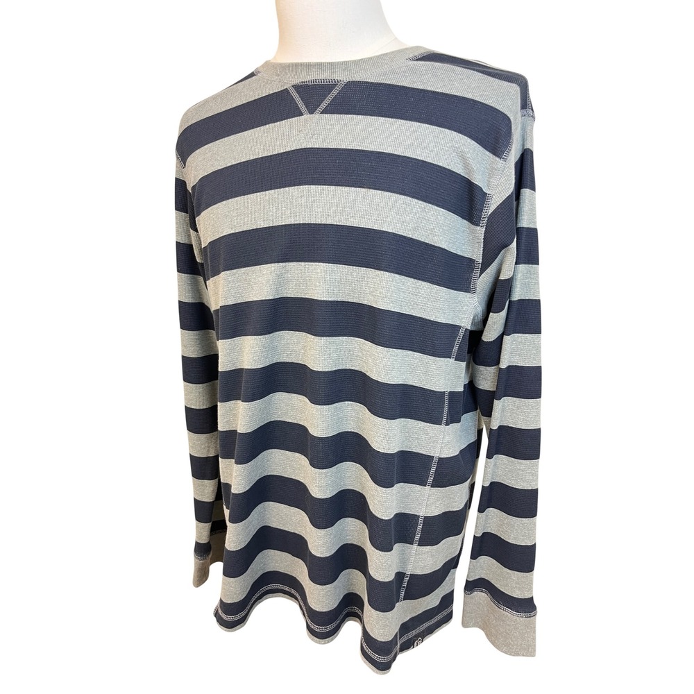 EDDIE BAUER Waffle Knit Thermal Shirt XL Blue Striped Long Sleeve Y2K Gorpcore